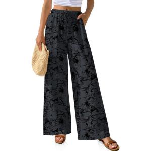 TARSE Women Linen Palazzo Pants Summer Wide Leg Casual Lounge Pant 2026 Beach Travel Vacation Outfits(Marble Gray)
