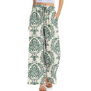 TARSE Women Linen Palazzo Pants Summer Wide Leg Casual Lounge Pant 2026 Beach Travel Vacation Outfits(Palazzo Green)