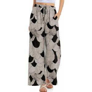 TARSE Women Linen Palazzo Pants Summer Wide Leg Casual Lounge Pant 2026 Beach Travel Vacation Outfits(Snake Scale Black)