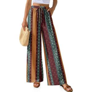 TARSE Women Linen Palazzo Pants Summer Wide Leg Casual Lounge Pant 2026 Beach Travel Vacation Outfits(Stripe Colorful)