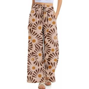 TARSE Women Linen Palazzo Pants Summer Wide Leg Casual Lounge Pant 2026 Beach Travel Vacation Outfits(Sun Floral)