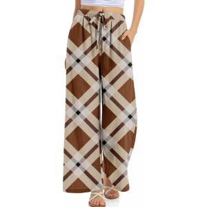 TARSE Women Linen Palazzo Pants Summer Wide Leg Casual Lounge Pant 2026 Beach Travel Vacation Outfits(Twill Flange Orange Gray)
