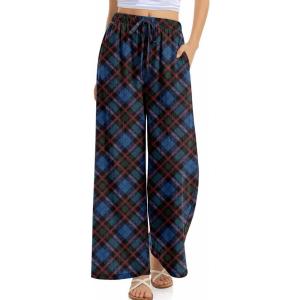 TARSE Women Linen Palazzo Pants Summer Wide Leg Casual Lounge Pant 2026 Beach Travel Vacation Outfits(Twillflange Blue Red)