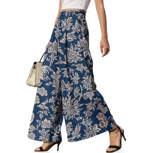 TARSE Women’s Linen Wide Leg Palazzo Pants 2026 High Waist Pleated Printed Flowy Work Casual Trousers with Pockets(Flowerleaveblue)