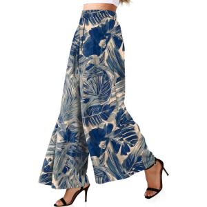 TARSE Women’s Linen Wide Leg Palazzo Pants 2026 High Waist Pleated Printed Flowy Work Casual Trousers with Pockets(Navyleavepaint2)