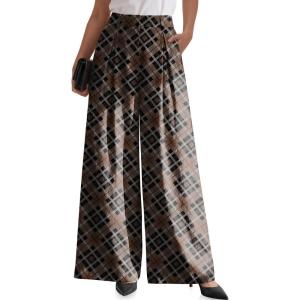 TARSE Women’s Linen Wide Leg Palazzo Pants 2026 High Waist Pleated Printed Flowy Work Casual Trousers with Pockets(Twillflangeblackcoffee)