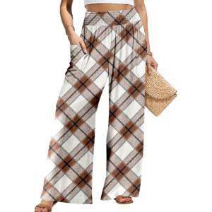 TARSE Women Linen Palazzo Pants Wide Leg Summer Boho High Waist Casual Lounge Pant Beach Travel Vacation Outfits(Twill Flange Distress Coffeewhite)