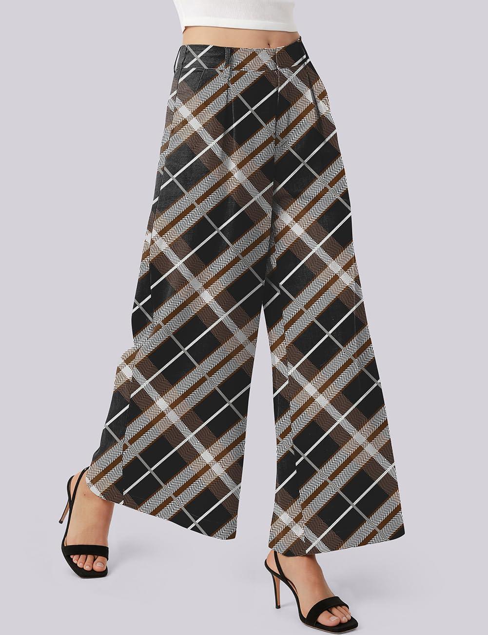 image:imageTARSE Womens Linen Palazzo Pants 2026 High Waist Wide Leg Printed Pleat Pants Woman Flowy Dressy Casual Pockets TrousersHtwillflangeblackcoffee