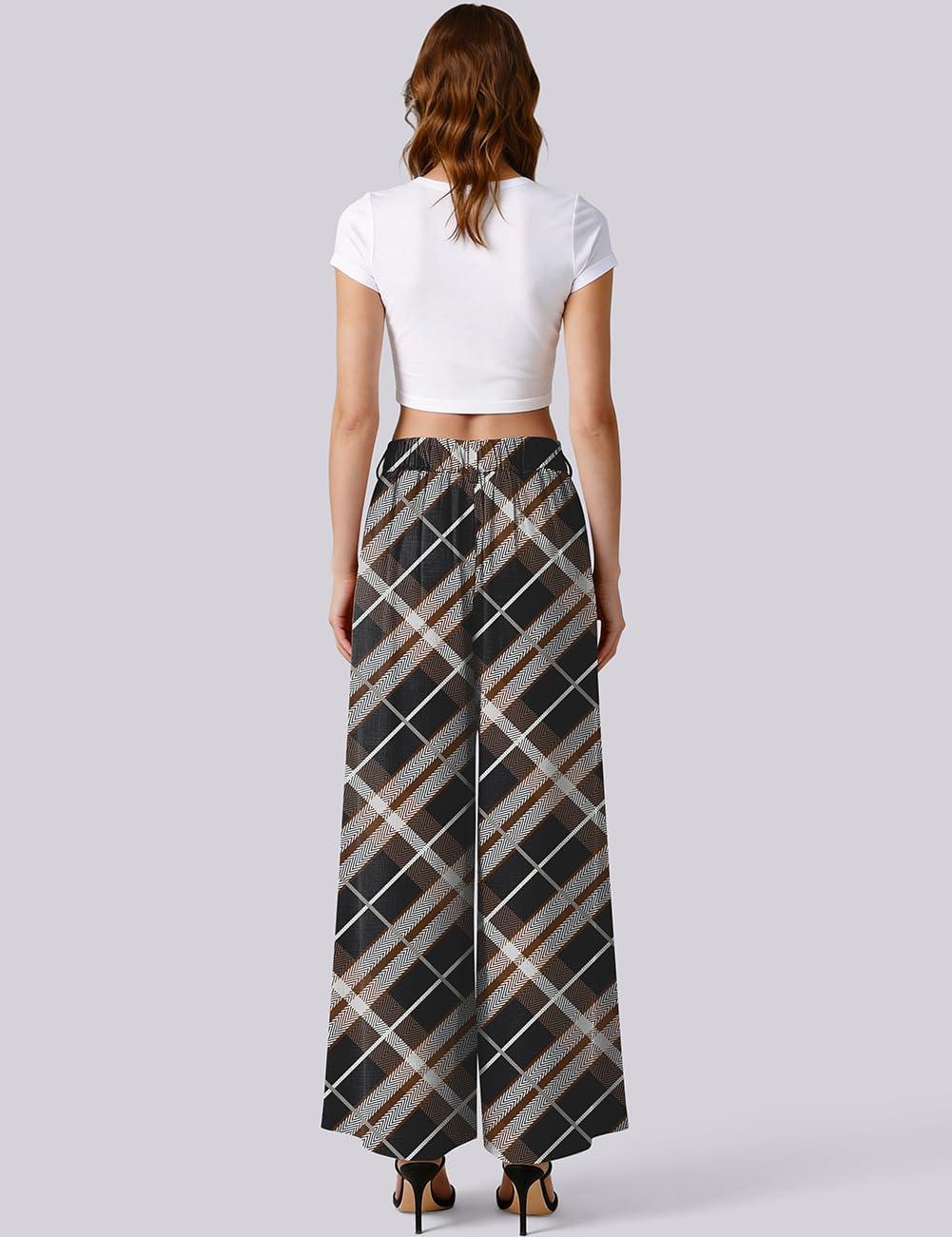 image:imageTARSE Womens Linen Palazzo Pants 2026 High Waist Wide Leg Printed Pleat Pants Woman Flowy Dressy Casual Pockets TrousersHtwillflangeblackcoffee