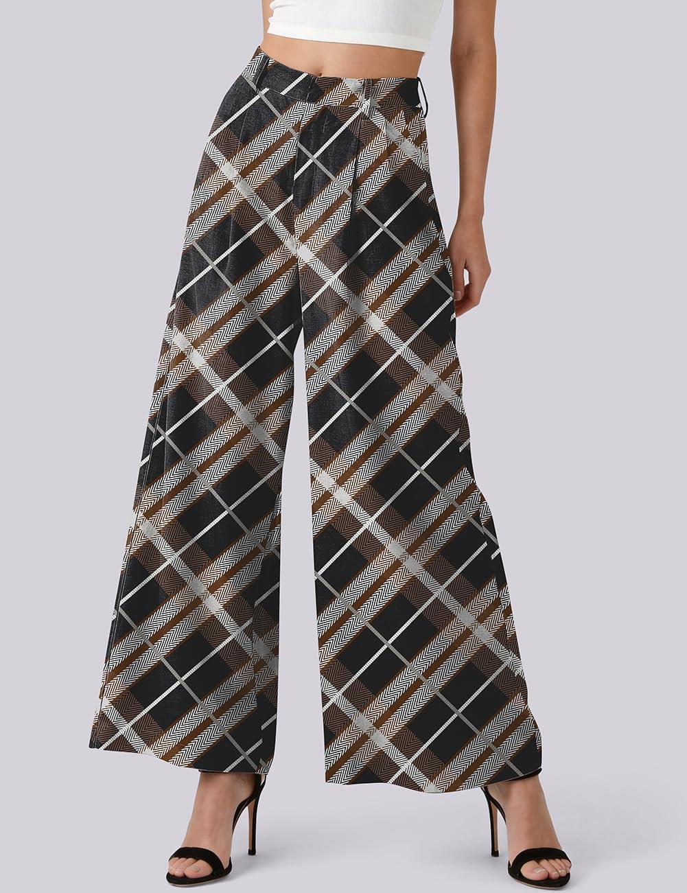 image:imageTARSE Womens Linen Palazzo Pants 2026 High Waist Wide Leg Printed Pleat Pants Woman Flowy Dressy Casual Pockets TrousersHtwillflangeblackcoffee
