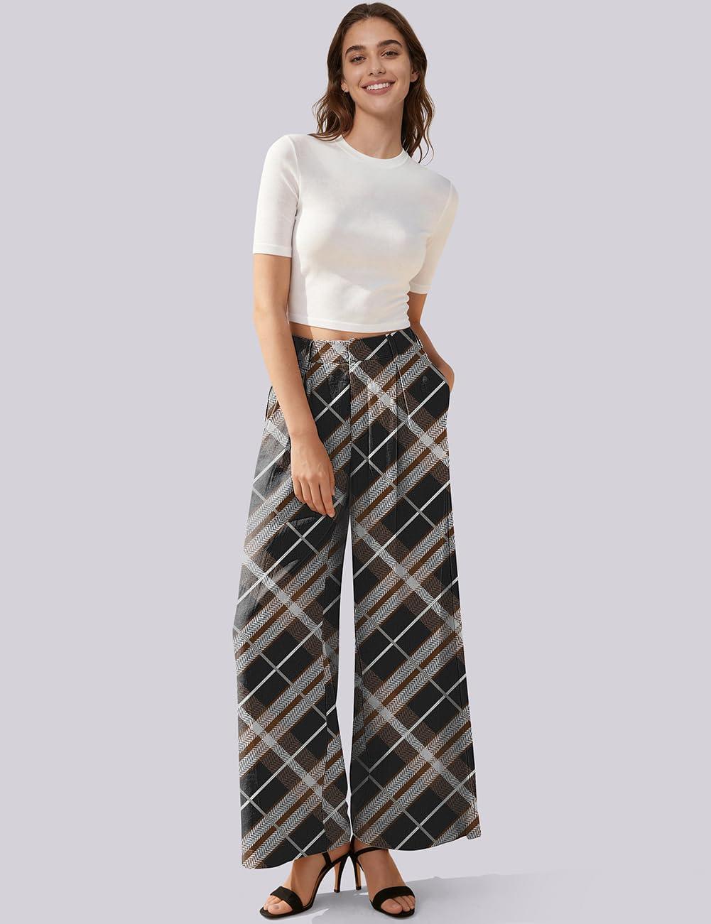 image:imageTARSE Womens Linen Palazzo Pants 2026 High Waist Wide Leg Printed Pleat Pants Woman Flowy Dressy Casual Pockets TrousersHtwillflangeblackcoffee