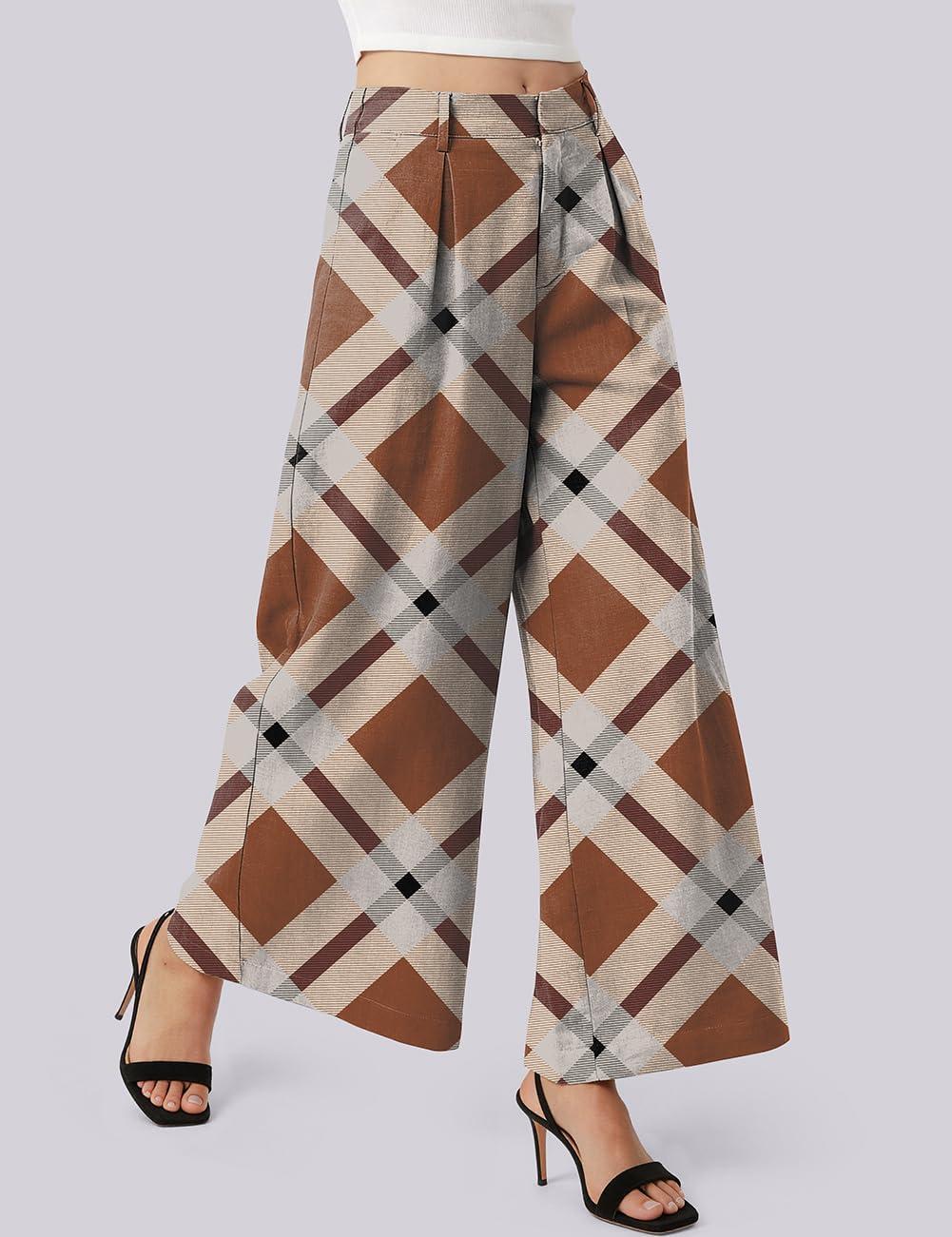 image:imageTARSE Womens Linen Palazzo Pants 2026 High Waist Wide Leg Printed Pleat Pants Woman Flowy Dressy Casual Pockets TrousersTwillflangeorangegray
