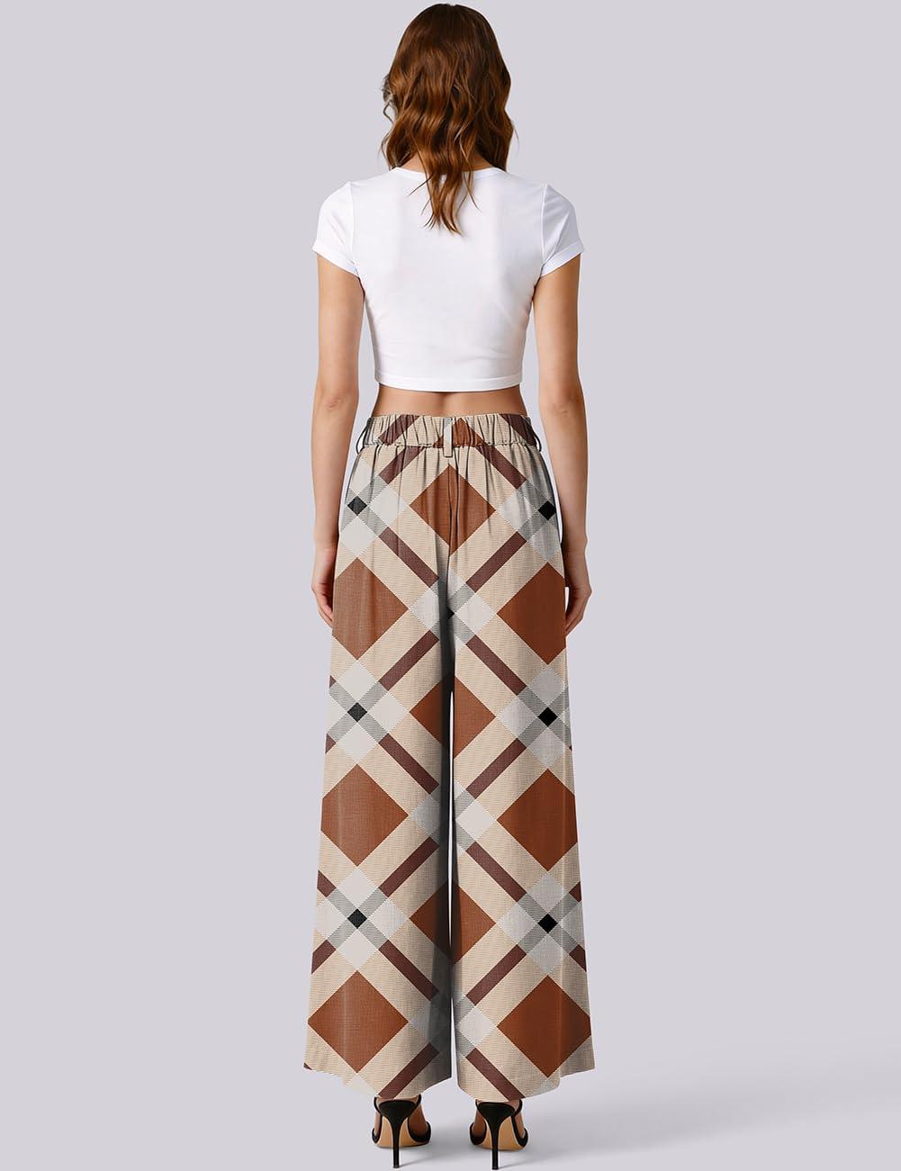 image:imageTARSE Womens Linen Palazzo Pants 2026 High Waist Wide Leg Printed Pleat Pants Woman Flowy Dressy Casual Pockets TrousersTwillflangeorangegray