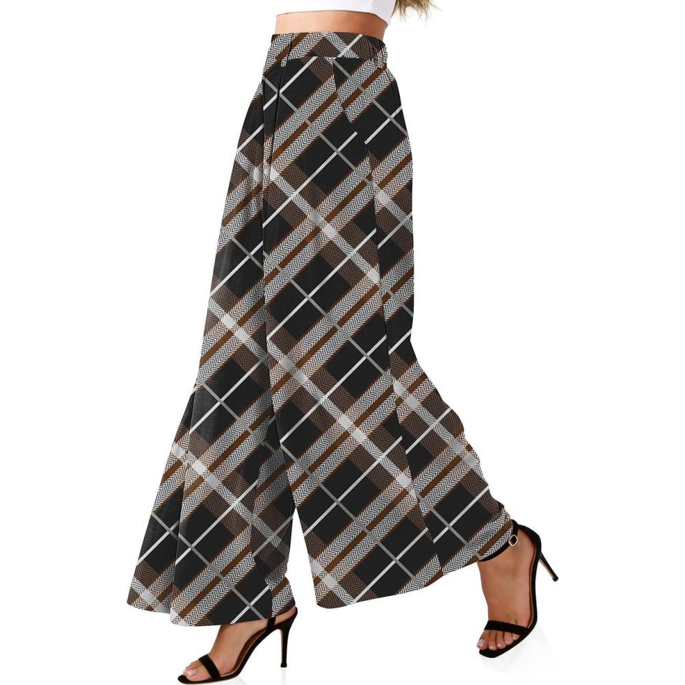 image:imageTARSE Womens Linen Palazzo Pants 2026 High Waist Wide Leg Printed Pleat Pants Woman Flowy Dressy Casual Pockets TrousersHtwillflangeblackcoffee