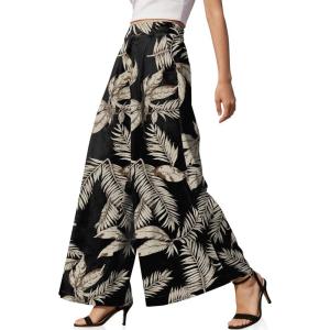 TARSE Womens Linen Palazzo Pants 2026 High Waist Wide Leg Printed Pleat Pants Woman Flowy Dressy Casual Pockets Trousers(Brycoconutleave)
