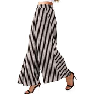 TARSE Womens Linen Palazzo Pants 2026 High Waist Wide Leg Printed Pleat Pants Woman Flowy Dressy Casual Pockets Trousers(Stripeblackbeige)