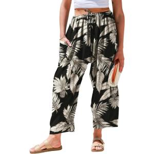 TARSE Womens Linen Wide Leg Pants Casual Loose Drawstring Summer 2026 Beach Travel Vacation Palazzo Harem Pants with Pockets(Coconut Leave)