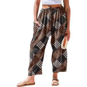 TARSE Womens Linen Wide Leg Pants Casual Loose Drawstring Summer 2026 Beach Travel Vacation Palazzo Harem Pants with Pockets(Multi Twill-flange Black Coffee)