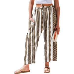 TARSE Womens Linen Wide Leg Pants Casual Loose Drawstring Summer 2026 Beach Travel Vacation Palazzo Harem Pants with Pockets(Stripe Coffee)