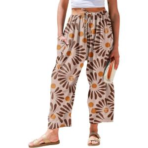 TARSE Womens Linen Wide Leg Pants Casual Loose Drawstring Summer 2026 Beach Travel Vacation Palazzo Harem Pants with Pockets(Sun Floral)