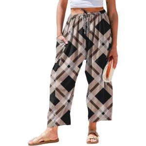 TARSE Womens Linen Wide Leg Pants Casual Loose Drawstring Summer 2026 Beach Travel Vacation Palazzo Harem Pants with Pockets(Twill Flange Black Beige)