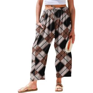 TARSE Womens Linen Wide Leg Pants Casual Loose Drawstring Summer 2026 Beach Travel Vacation Palazzo Harem Pants with Pockets(Twill Flange Distress Blackcoffee)