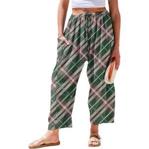 TARSE Womens Linen Wide Leg Pants Casual Loose Drawstring Summer 2026 Beach Travel Vacation Palazzo Harem Pants with Pockets(Twill Flange Green Coffee)