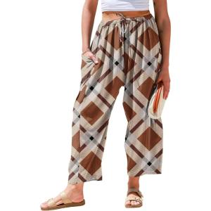 TARSE Womens Linen Wide Leg Pants Casual Loose Drawstring Summer 2026 Beach Travel Vacation Palazzo Harem Pants with Pockets(Twill Flange Orange Gray)