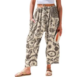 TARSE Womens Linen Wide Leg Pants Casual Loose Drawstring Summer 2026 Beach Travel Vacation Palazzo Harem Pants with Pockets(Vine Brown)