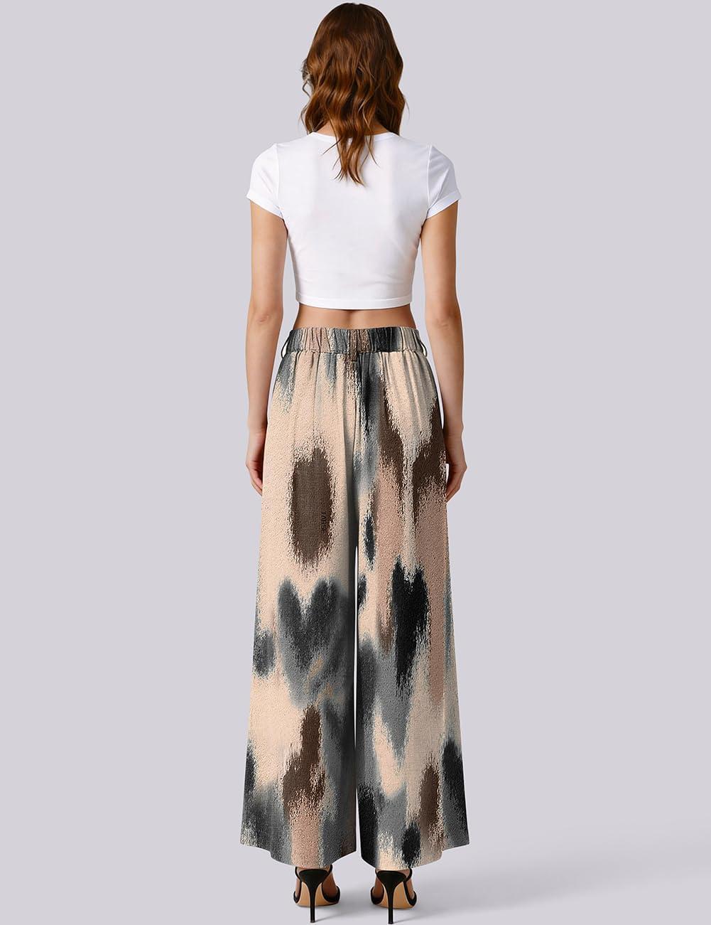image:imageTARSE Womens High Waisted Linen Palazzo Pants 2026 Wide Leg Printed Pant Woman Flowy Work Casual Trousers with PocketsColorfulpaint