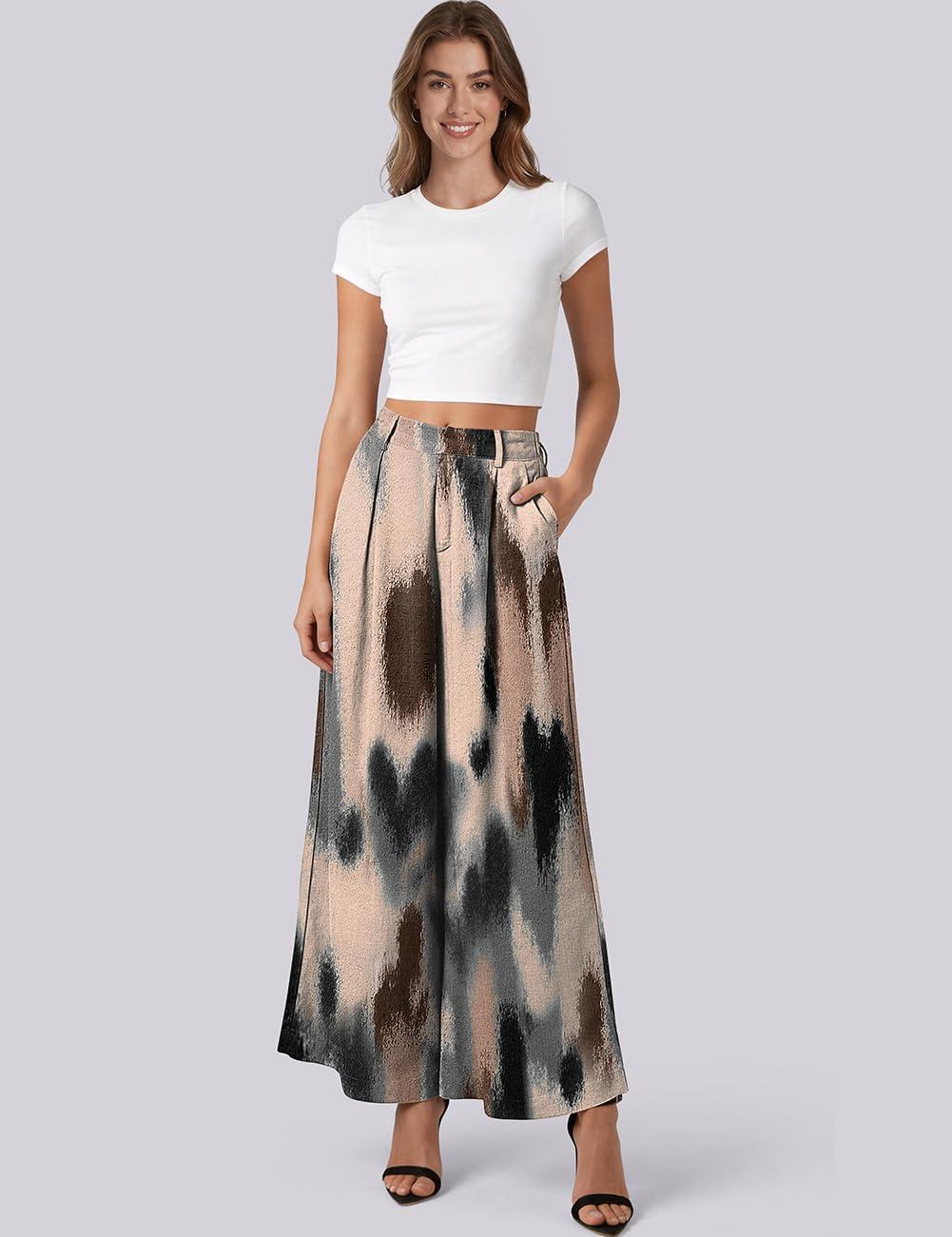 image:imageTARSE Womens High Waisted Linen Palazzo Pants 2026 Wide Leg Printed Pant Woman Flowy Work Casual Trousers with PocketsColorfulpaint