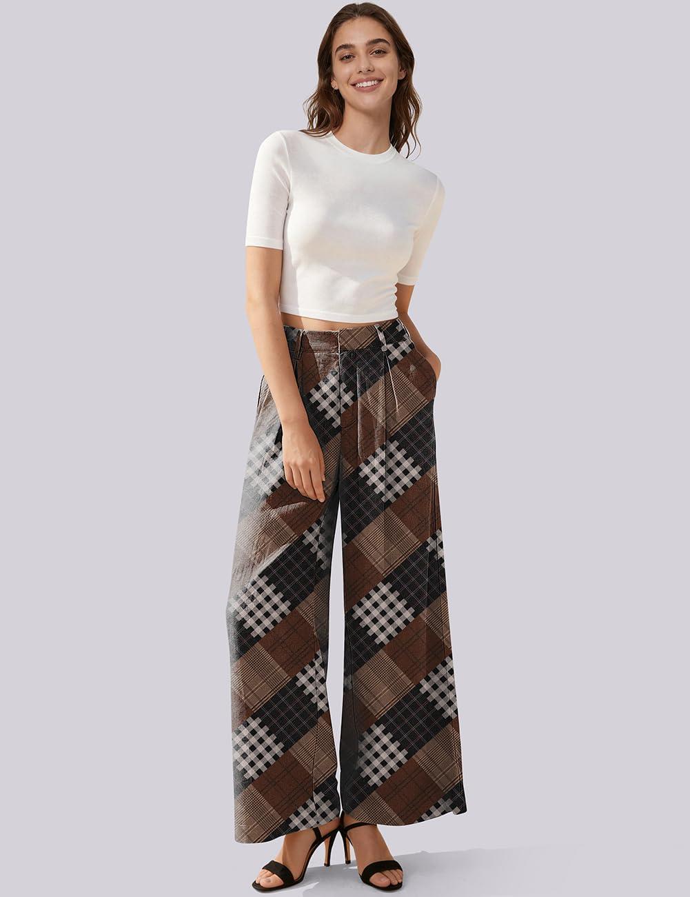 image:imageTARSE Womens High Waisted Linen Palazzo Pants 2026 Wide Leg Printed Pant Woman Flowy Work Casual Trousers with PocketsMultitwillflangeblackcoffee