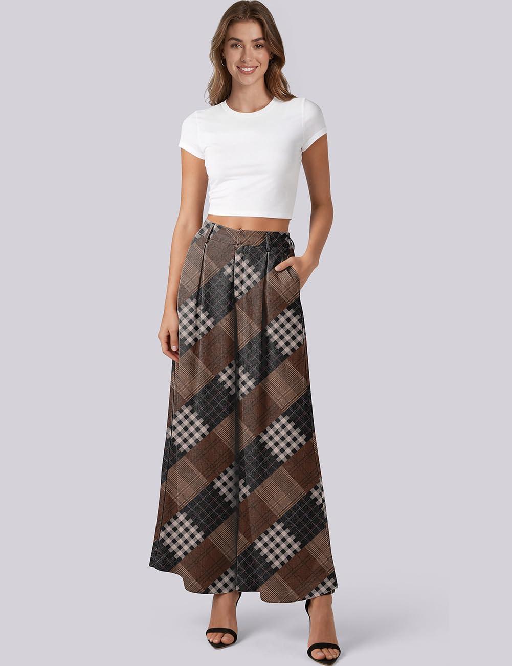 image:imageTARSE Womens High Waisted Linen Palazzo Pants 2026 Wide Leg Printed Pant Woman Flowy Work Casual Trousers with PocketsMultitwillflangeblackcoffee