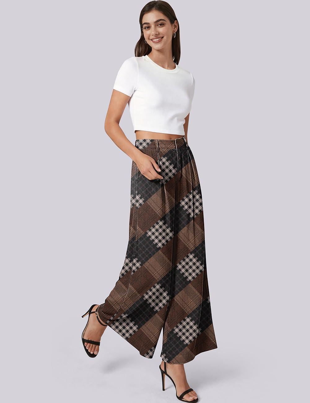 image:imageTARSE Womens High Waisted Linen Palazzo Pants 2026 Wide Leg Printed Pant Woman Flowy Work Casual Trousers with PocketsMultitwillflangeblackcoffee