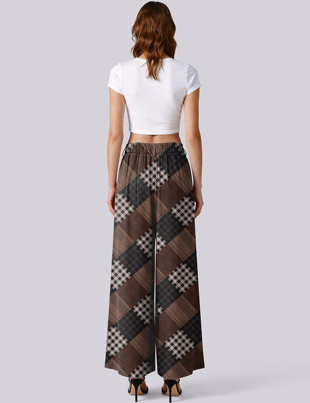 image:imageTARSE Womens High Waisted Linen Palazzo Pants 2026 Wide Leg Printed Pant Woman Flowy Work Casual Trousers with PocketsMultitwillflangeblackcoffee