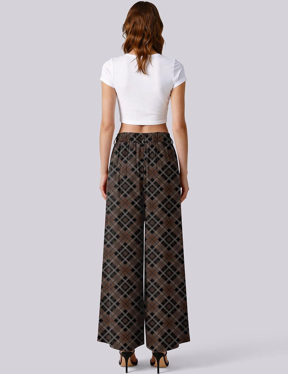 image:imageTARSE Womens High Waisted Linen Palazzo Pants 2026 Wide Leg Printed Pant Woman Flowy Work Casual Trousers with PocketsTwillflangeblackcoffee