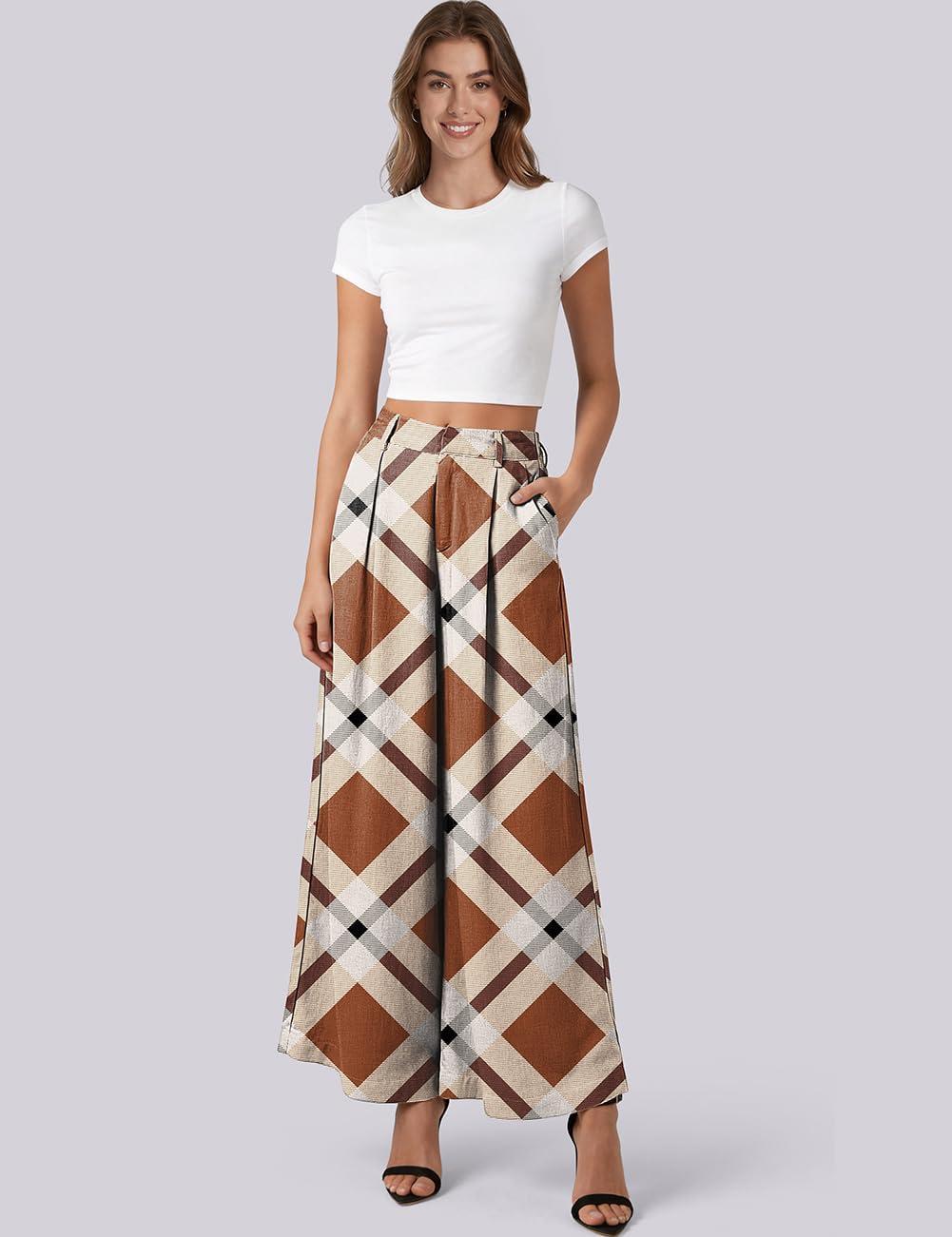 image:imageTARSE Womens High Waisted Linen Palazzo Pants 2026 Wide Leg Printed Pant Woman Flowy Work Casual Trousers with PocketsTwillflangeorangegray