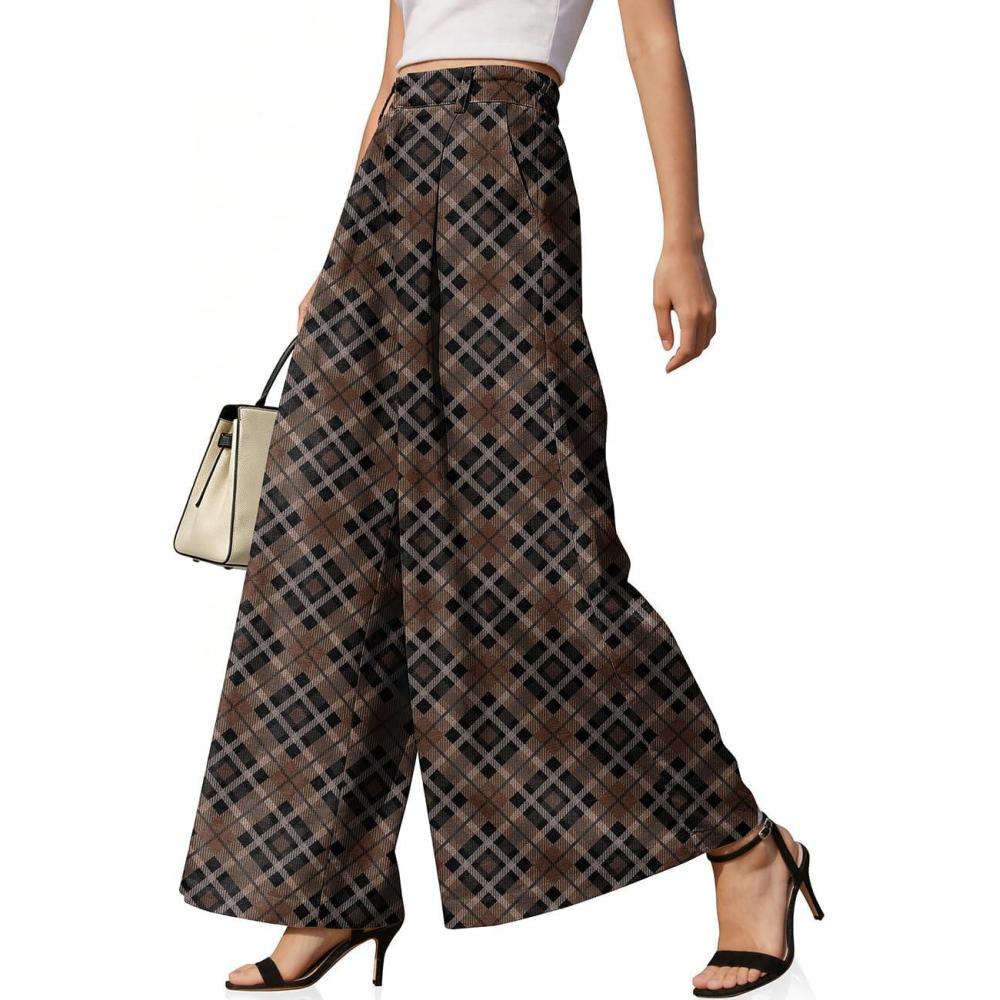 image:imageTARSE Womens High Waisted Linen Palazzo Pants 2026 Wide Leg Printed Pant Woman Flowy Work Casual Trousers with PocketsTwillflangeblackcoffee