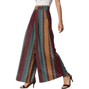 TARSE Womens High Waisted Linen Palazzo Pants 2026 Wide Leg Printed Pant Woman Flowy Work Casual Trousers with Pockets(Stripecolorful)