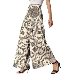 TARSE Womens High Waisted Linen Palazzo Pants 2026 Wide Leg Printed Pant Woman Flowy Work Casual Trousers with Pockets(Winebrown)